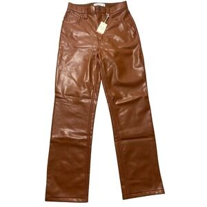 Abercrombie Fitch The 90s Straight Ultra High Rise Vegan Leather Pants Brown  26